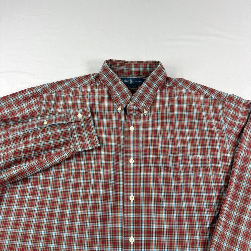 Polo Ralph Lauren Shirt Mens 2XL Plaid Button Up Long Sleeve Pocket Custom Fit